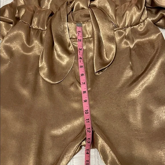 Overlover Stina Sienna Satin Georgette Draped Neckline Jumpsuit GOLD size Small - Picture 8 of 11